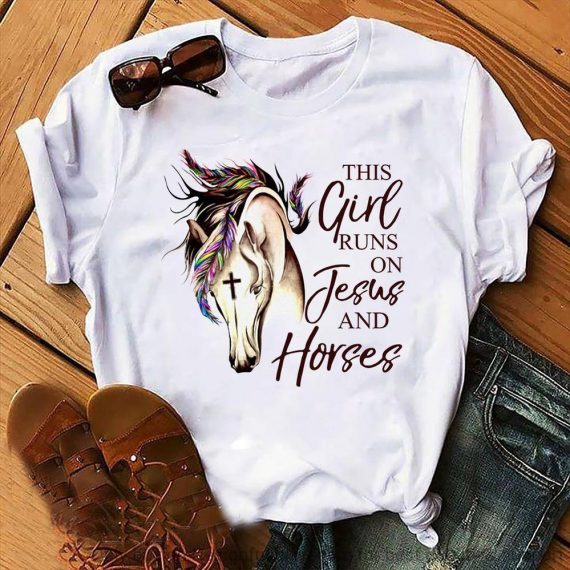 White This Girl Runs On Jesus And Horses Unisex T Shirt Hg