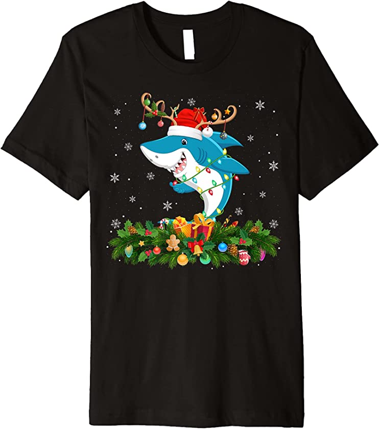 Xmas Holiday Reindeer Hat Santa Shark Fish Christmas Premium T-Shirt