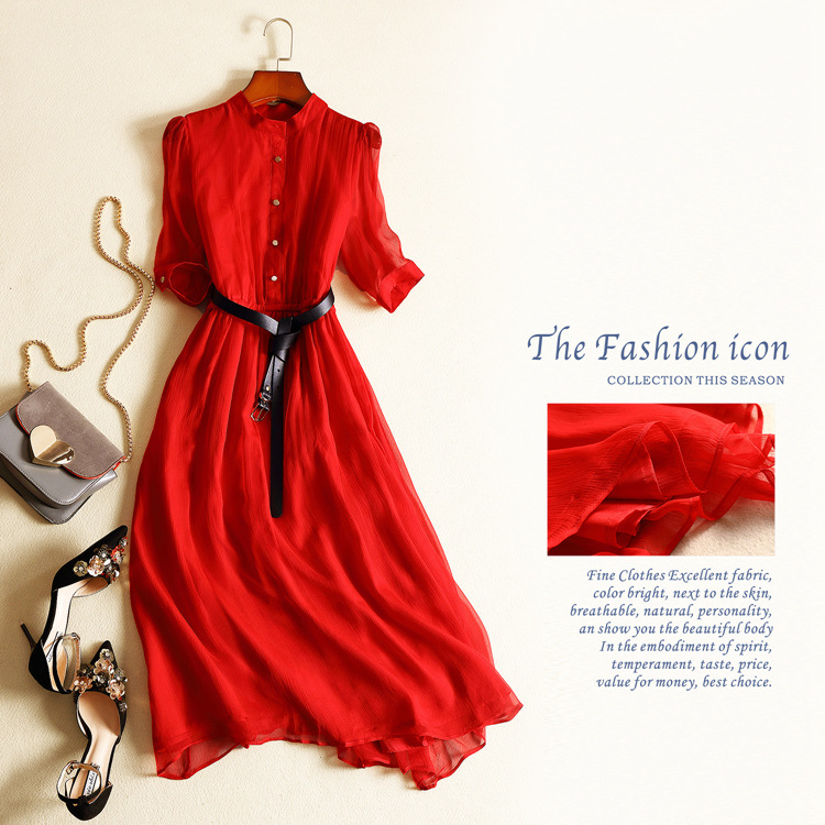 100% Silk Summer Dress 2022 Elegant Long Dresses for Women Casual Korean Fashion Red Dress Female Vestido De Mujer Pph4707 alx