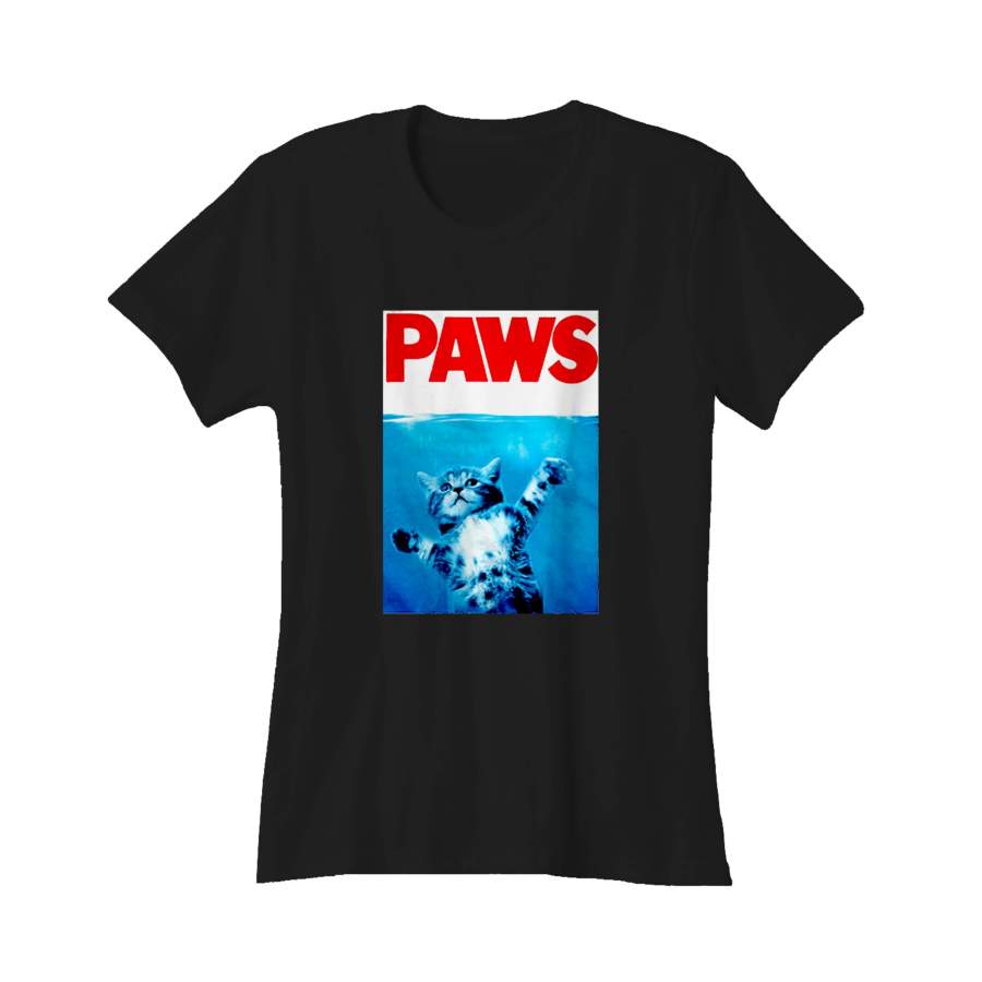 Paws Jaws Movie Kitten Kitty Funny Cute Cat Shark Gift For Him Women’s T-Shirt