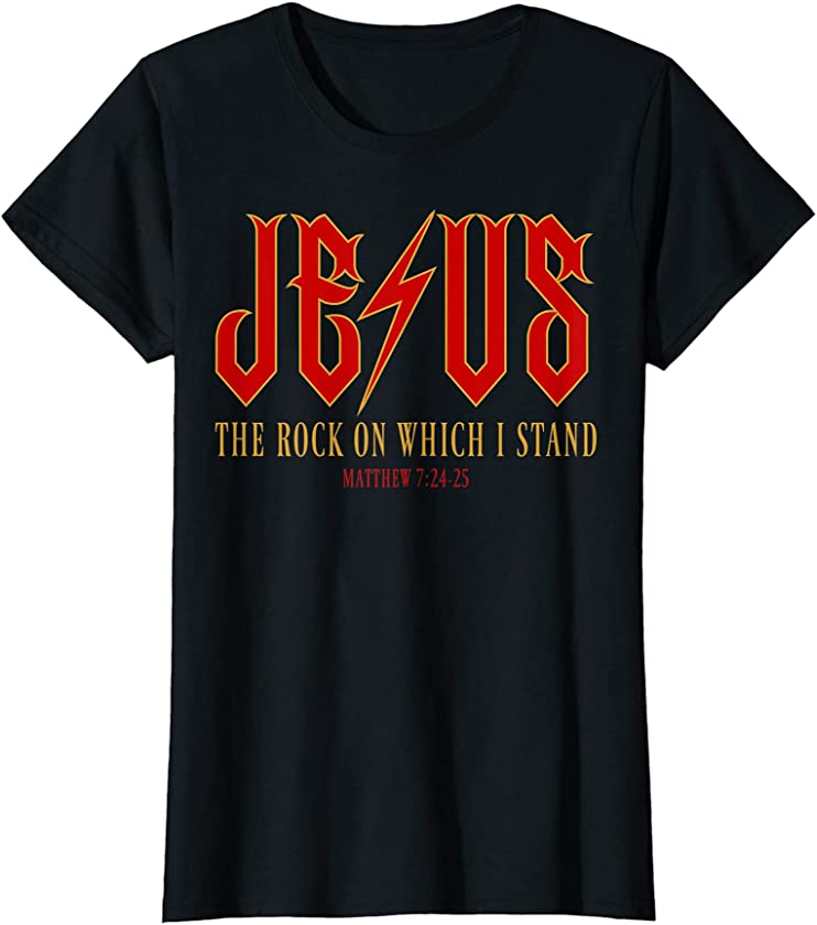 Womens Christian Jesus Rock Band Matthew 7:24, Retro Vintage T-Shirt