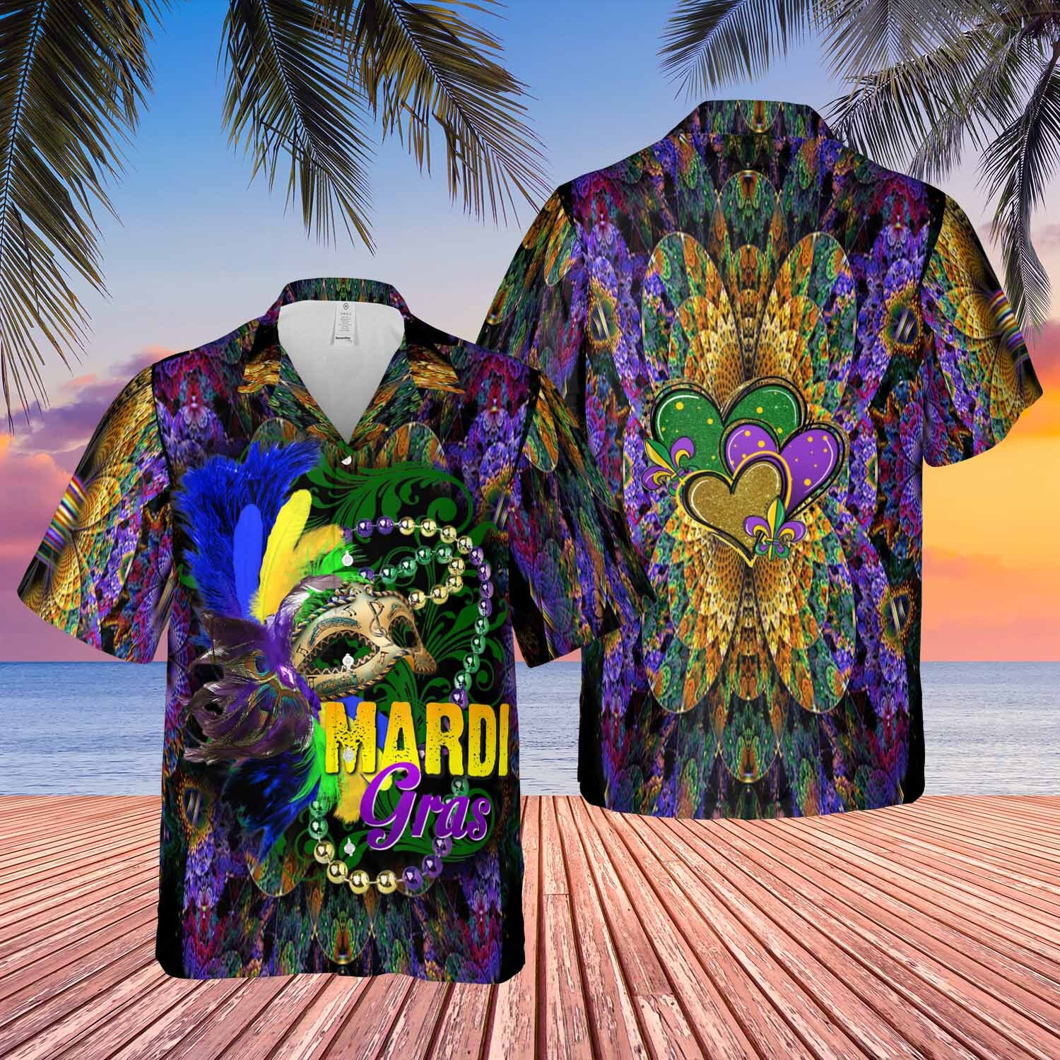 Heart Pattern And Mask Mardi Gras Hawaiian Shirt Gift For Friends Ha44083