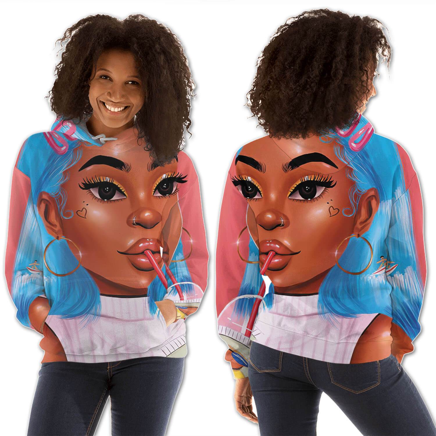 African American Hoodies Beautiful Black American Woman All Over Print Womens Hooded Sweatshirt African Print Clothing BPS54779