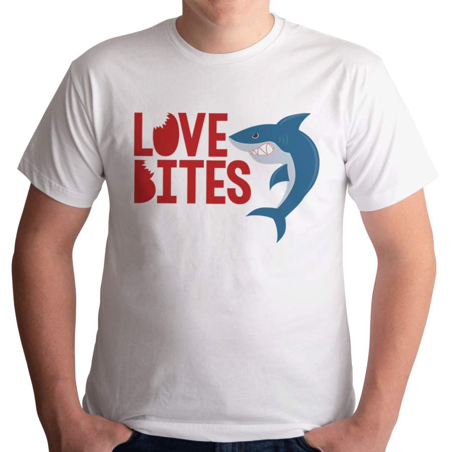 7 ate 9 Apparel Men’s Love Bites Shark Valentine’s Day White T-shirt