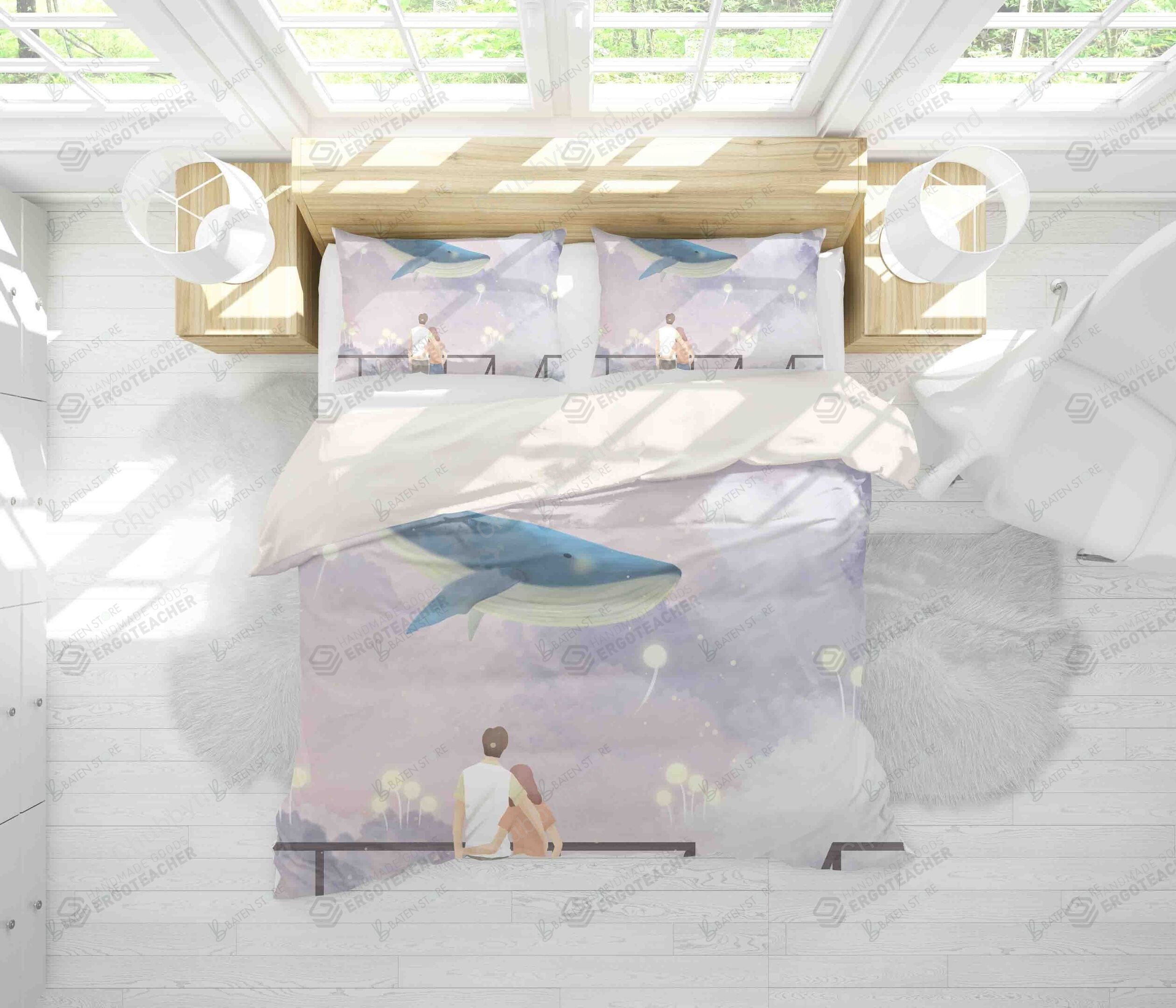 3D Couple Look At Whale Bed Sheets Duvet Cover Bedding Set Great Gifts For Birthday Christmas Thanksgiving