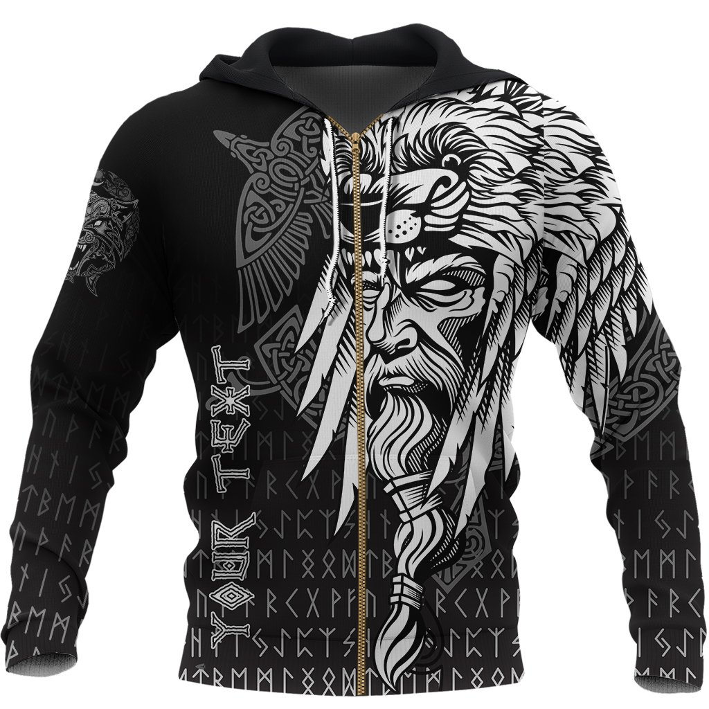 (Custom) Viking Zip Hoodie Odin Raven and Fenrir on Hand A27