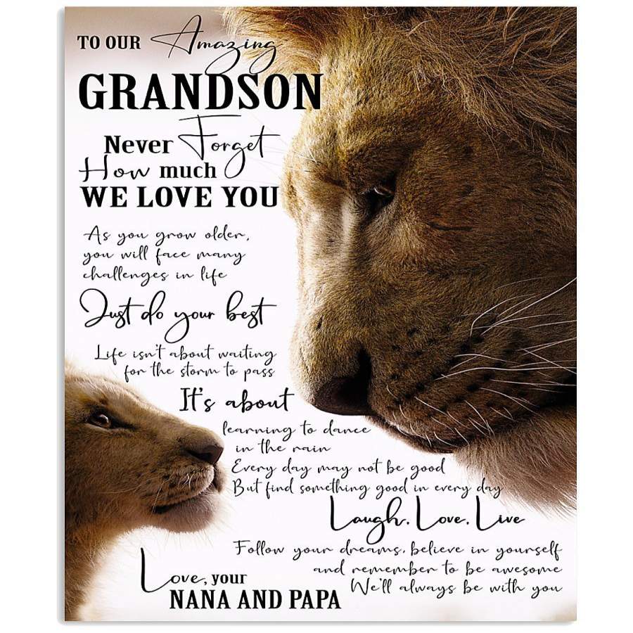 Lion Nana And Papa Always Love Grandson For Family Vertical Poster ...