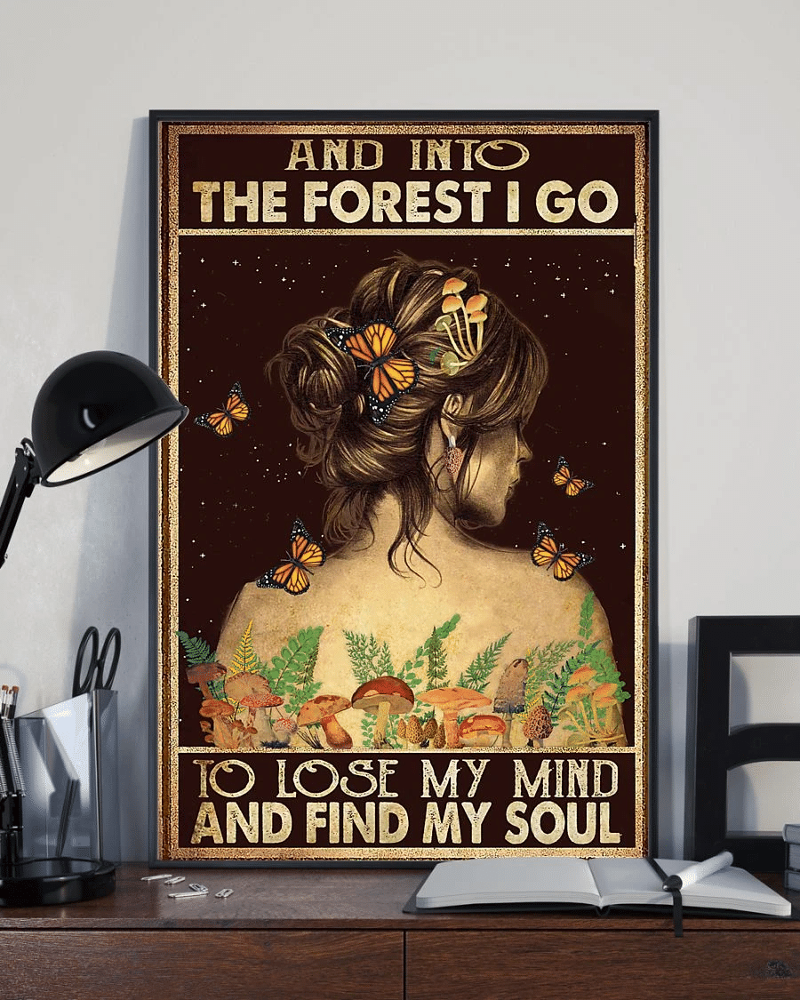 Butterfly Girl Poster Canvas – Into The Forest Lose My Mind And Find My Soul Vintage Home Decor Wall Art Evg80301