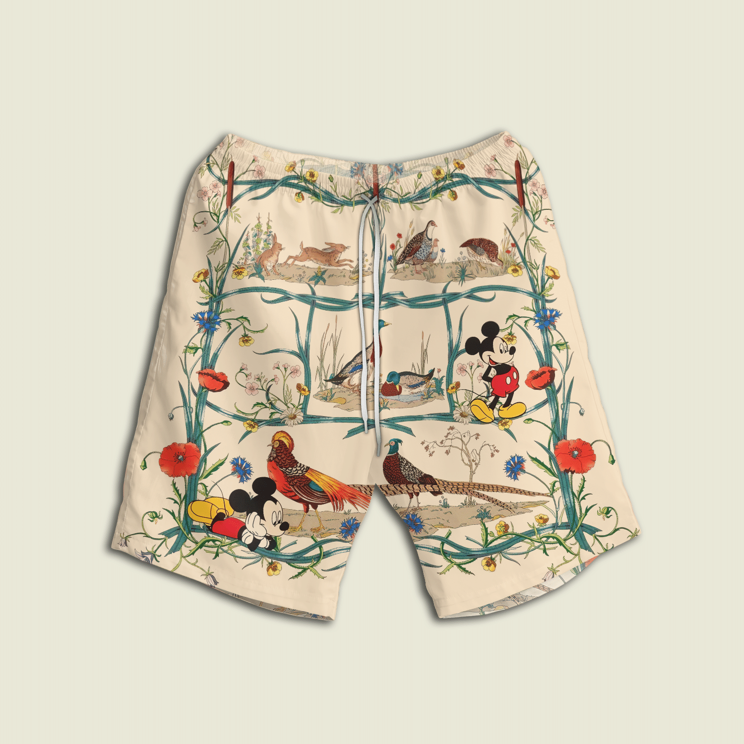 Mickey Mouse With Water Fowls And Floral Youth Adult Hawaii Short Ha92009