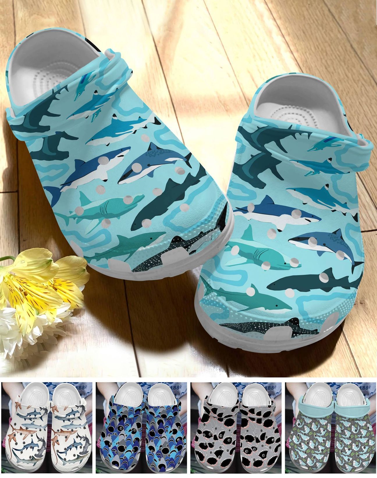 Shark Personalize Clog, Custom Name, Text, Fashion Style For Women, Men, Kid, Print 3D Love Sharks Collection