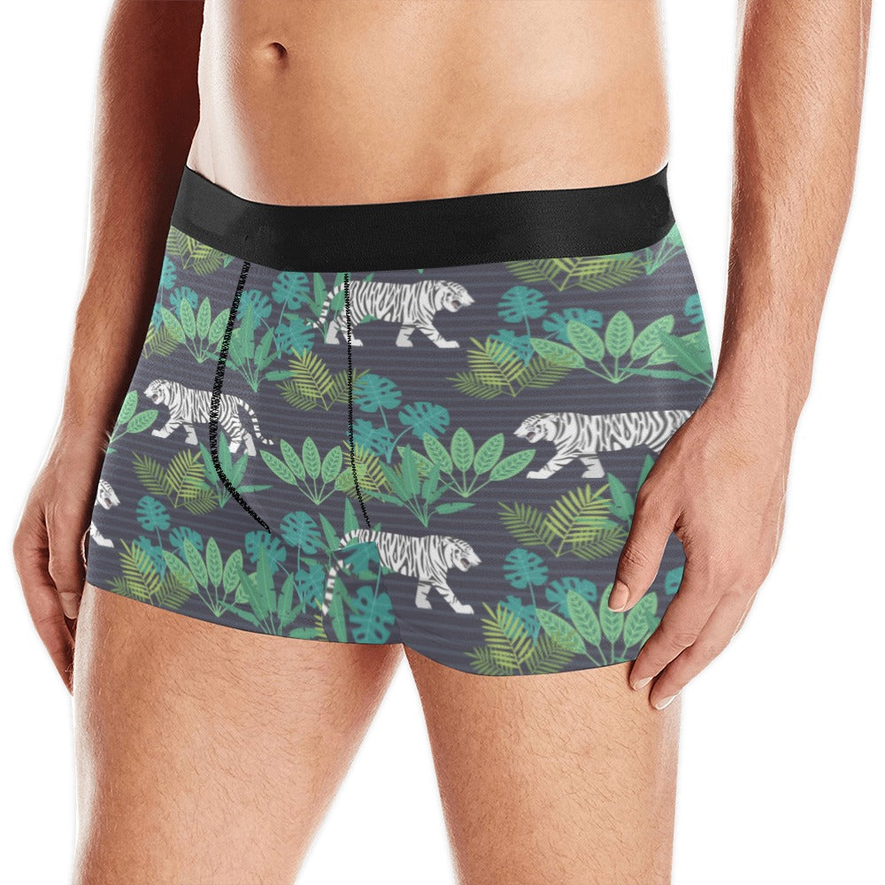 White Bengal Tigers Tropical Plant Men’S All Over Print Boxer Briefs Men’S Underwear