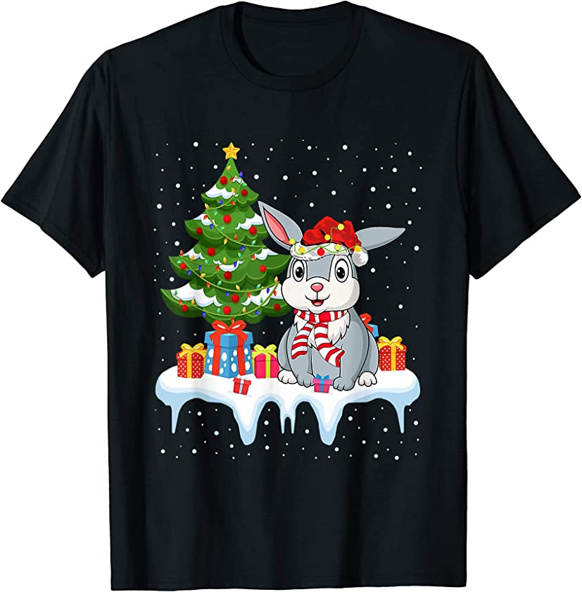 Xmas Lighting Tree Santa Hat Rabbit Bunny Christmas T-Shirt