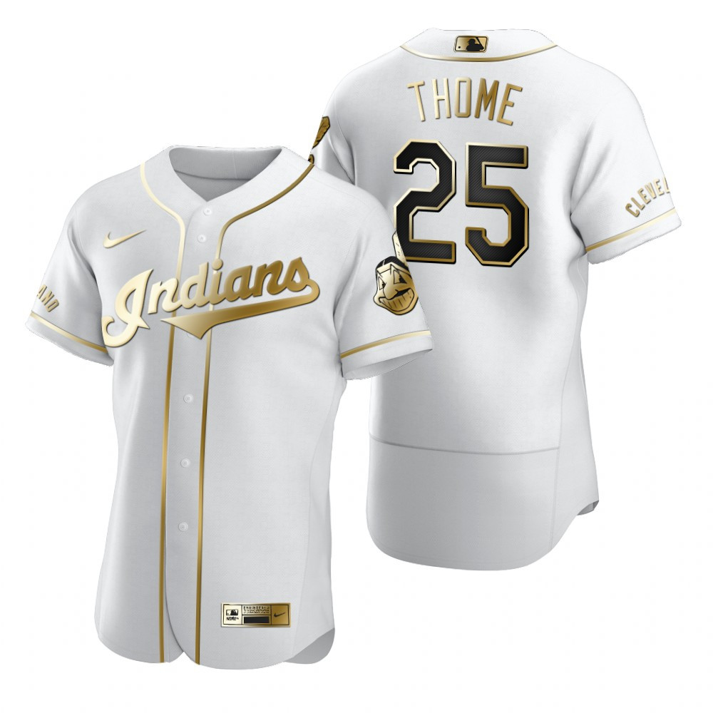 Cleveland Baseball #25 Jim Thome MLB Golden Brandedition White Jersey Gift For Cleveland Baseball Fans