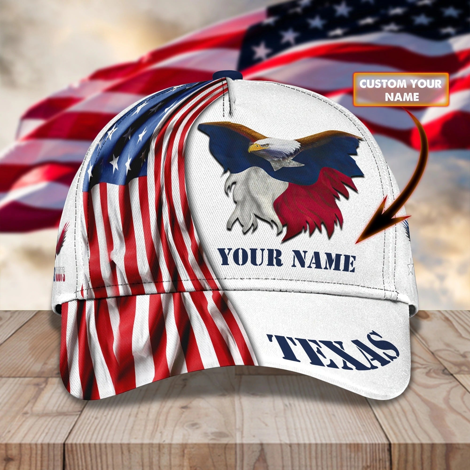 Custom 3D All Over Print Texas Roots Cap Hat, Eagle Texas Classic Cap, Baseball Texas Caps