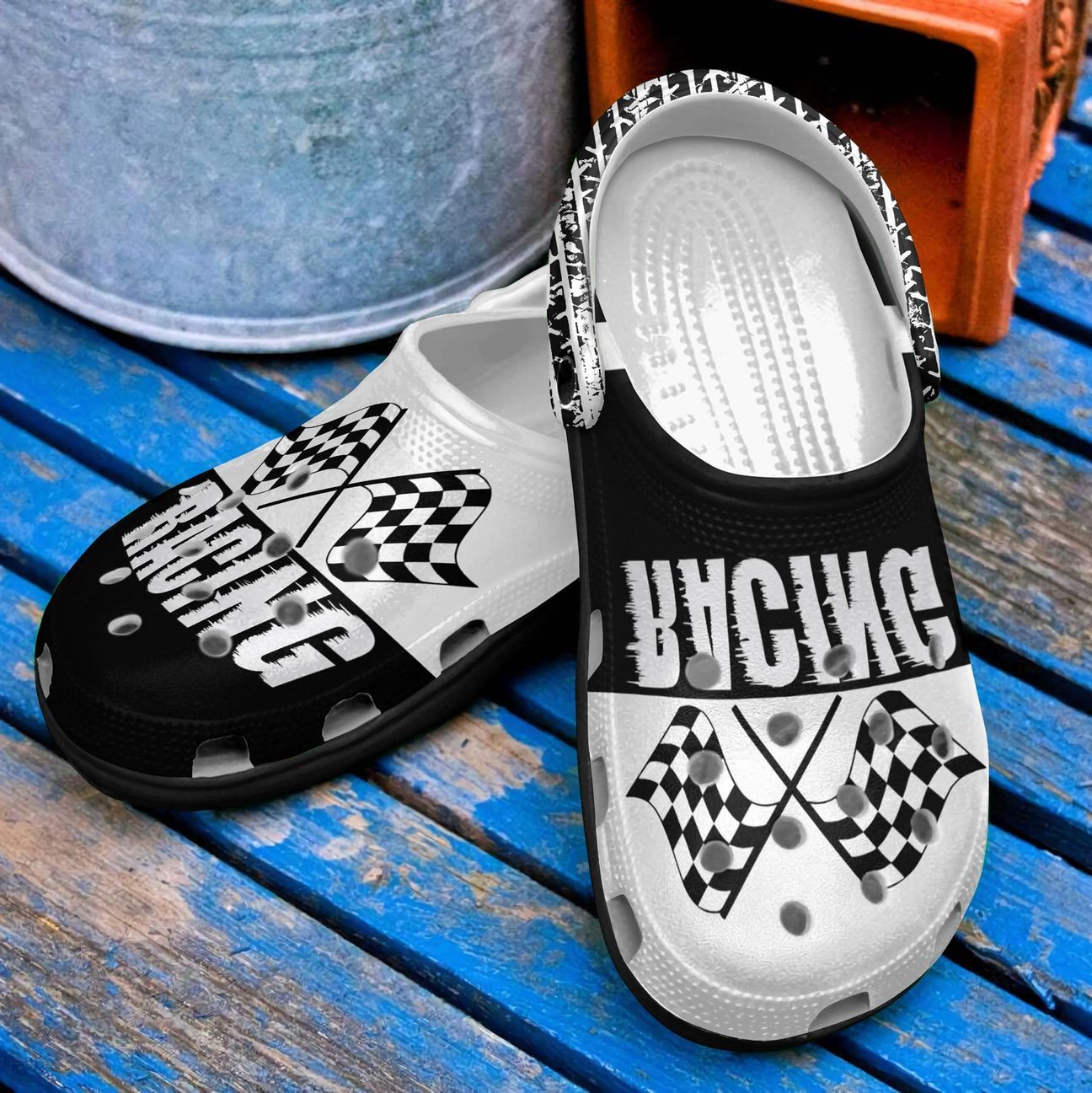 Racing Personalized Clog, Custom Name, Text, Color, Number Fashion Style For Women, Men, Kid, Print 3D Racing Flag