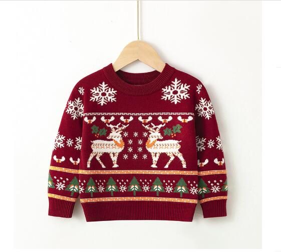 Christmas Boys Girls Sweater Autumn Winter Jerseis Pullover Knitted Sweater Christmas Deer Elk Kids Sweatshirts Knitwear Tops alx