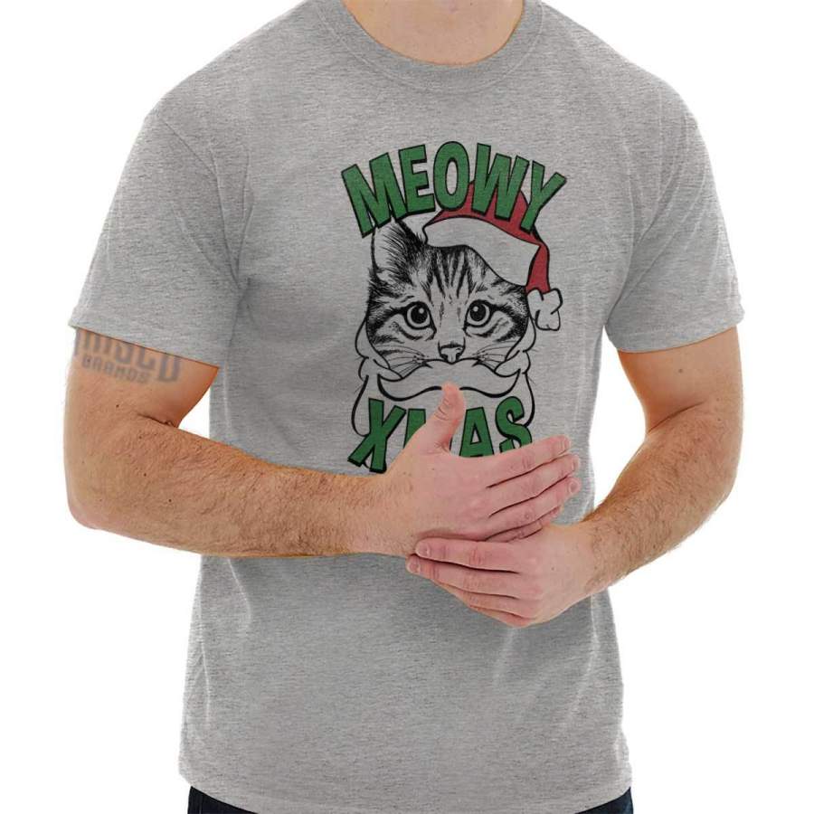 Meowy Christmas Cat Kitten Trendy Cool Fashion Funny Christmas T-Shirt Tee