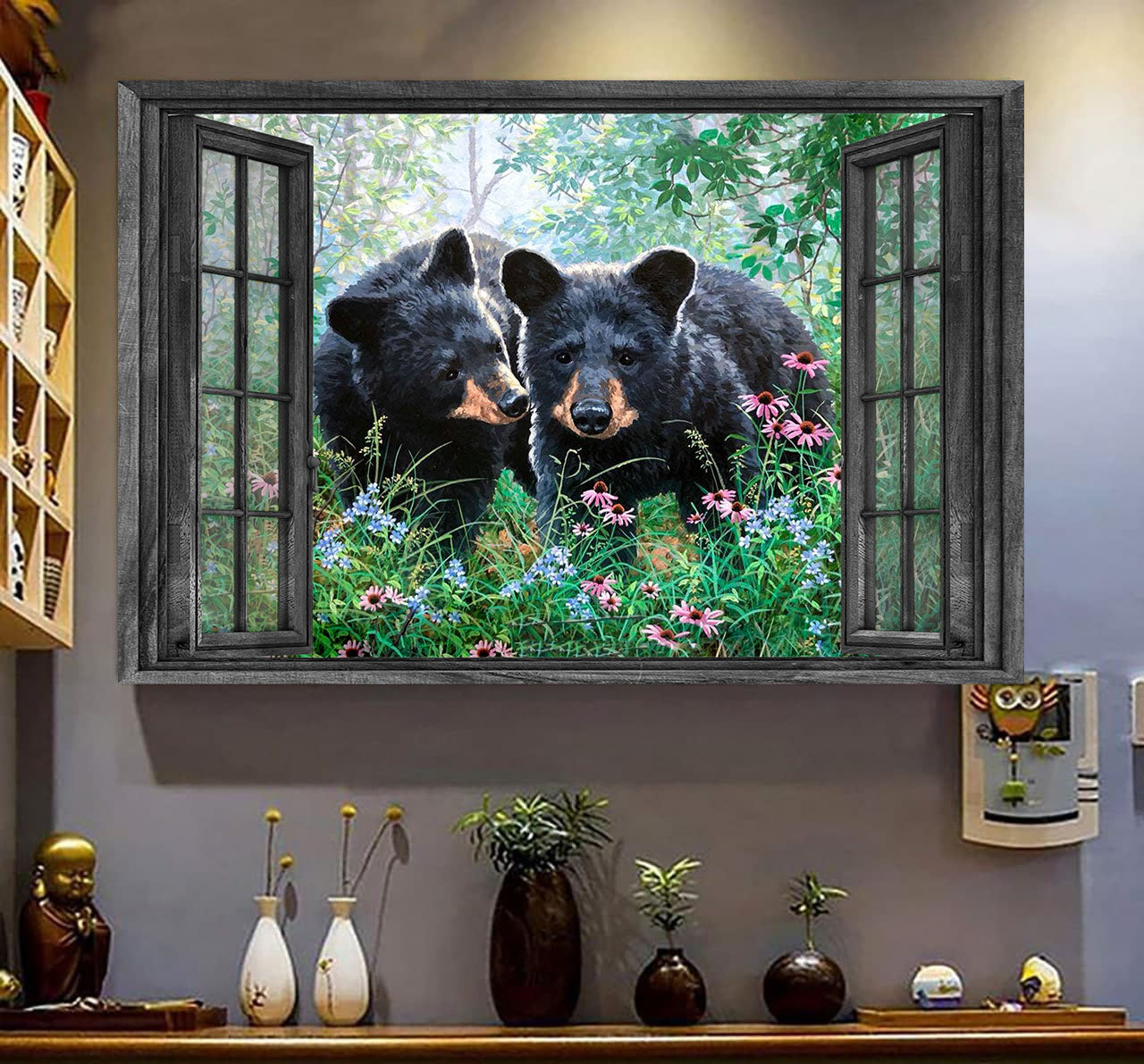 Bear 3D Wall Art Painting 3D Wild Animals Lover Home Decoration Gift Idea Gift Father Day Bear Couple