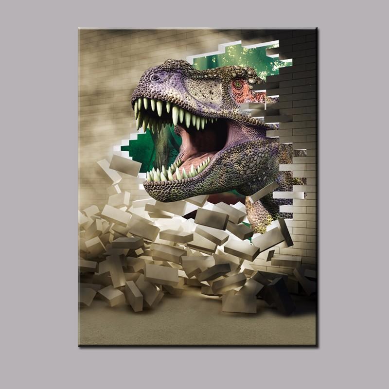 3D Effect Dinosaur Breaking Walls Artistic – 1 Piece Canvas Wall Art