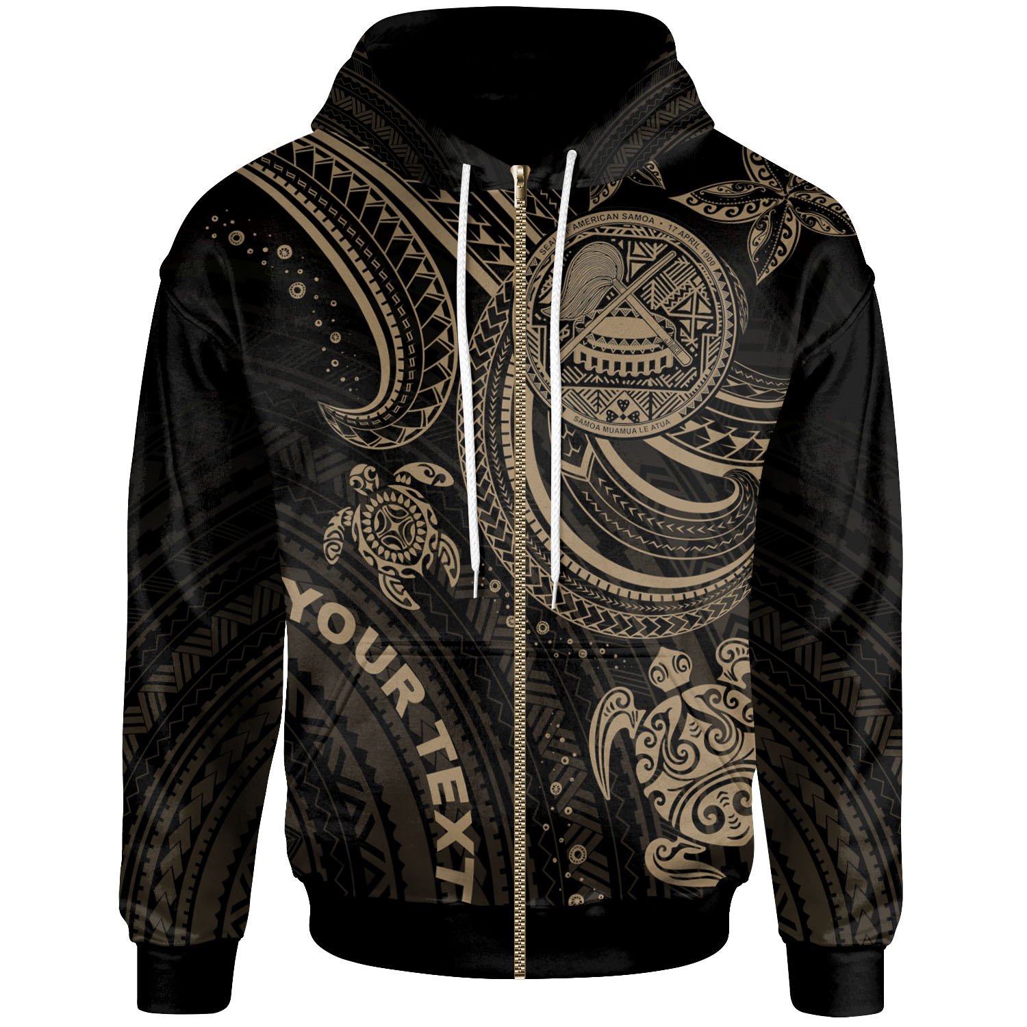 American Samoa Custom Personalised Zip-Up Hoodie – Gold Turtle – BN26