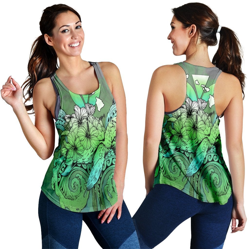 Hawaiian Turtle Wave Polynesian Racerback Tank Hey Style Green Ah Ha101406