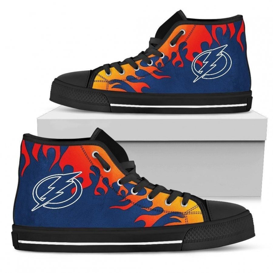 Fire Burning Fierce Strong Logo Tampa Bay Lightning High Top Shoes #751