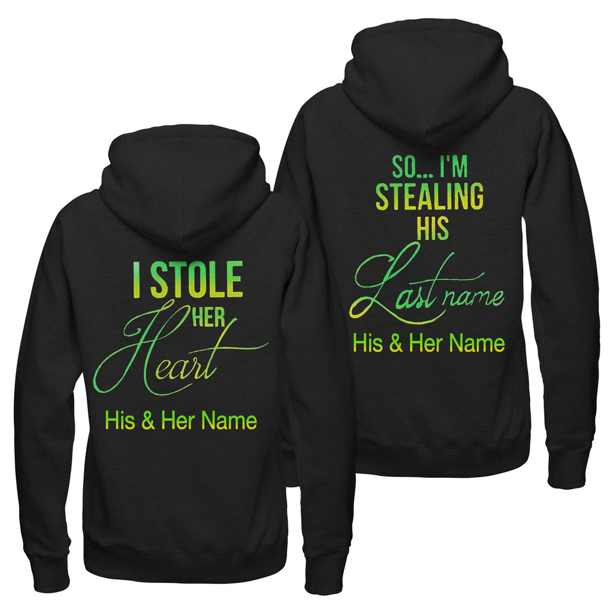 Personalized I Stole Her Heart So I’M Stealing His Last Name Hoodie, Custom Couple Hoodie, Couple Valentine Hoodie, Husband Wife Hoodie