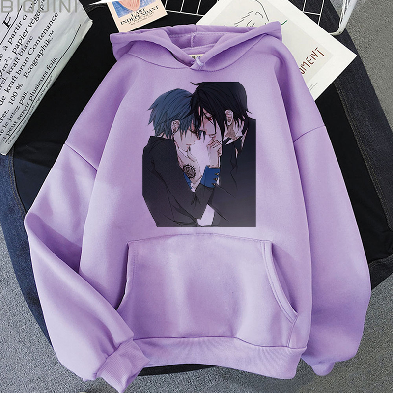 Black Butler Print Hoodie Sudaderas Harajuku Aesthetic White Tops Hoodies Women 2021 New Winter Fashion Casual Anime Sweatshirt alx