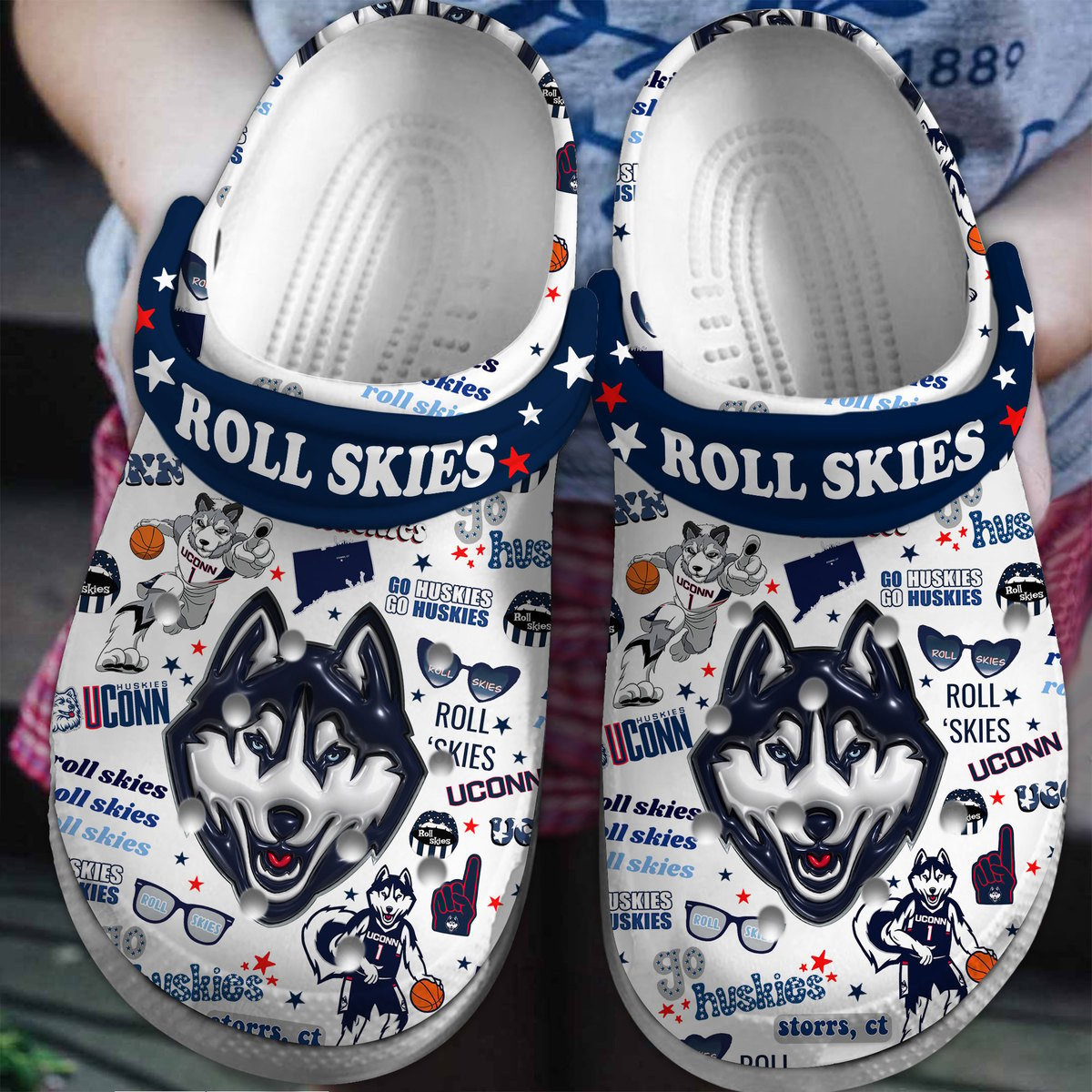 Uconn Huskies NCAA Sport Crocss Crocband Clogs Shoes Comfortable For Men Women and Kids