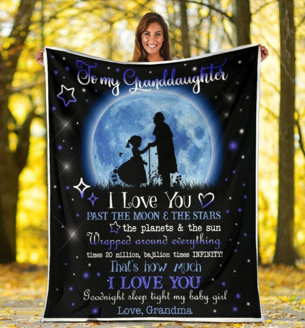 To My Granddaughter Fleece Blanket, Personalized Birthday Gift For Granddaughter From Grandma Blanket, Moon And Stars Blanket