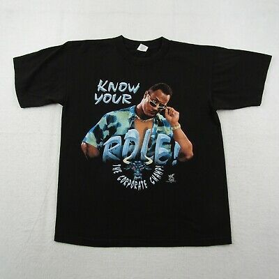 Vintage The Rock Know Your Role Shirt Wwf Adult   Black 90s Wrestling 9814