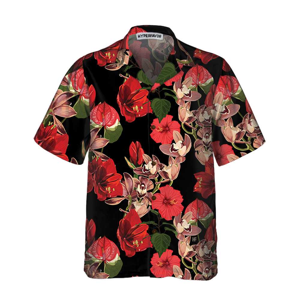 Exotic Hibiscus And Tropical Plants Hawaii Unique Red Print Shirt Ha66834