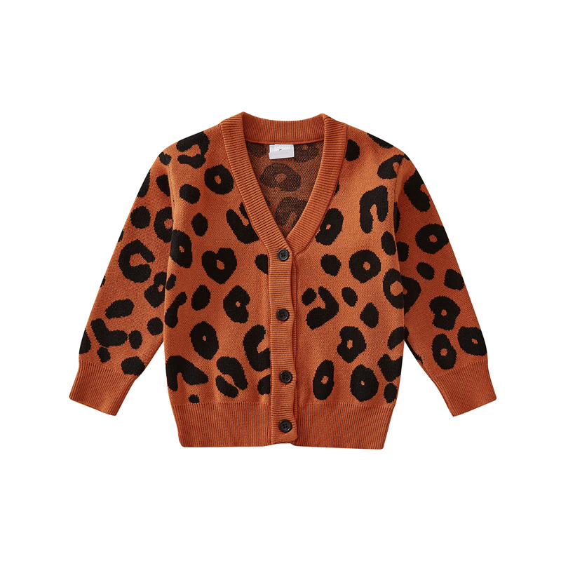 Toddler Girls Boys Cardigan Kids Leopard Print V-Neck Long Sleeve Casual Button Closure Coat for Spring Autumn alx