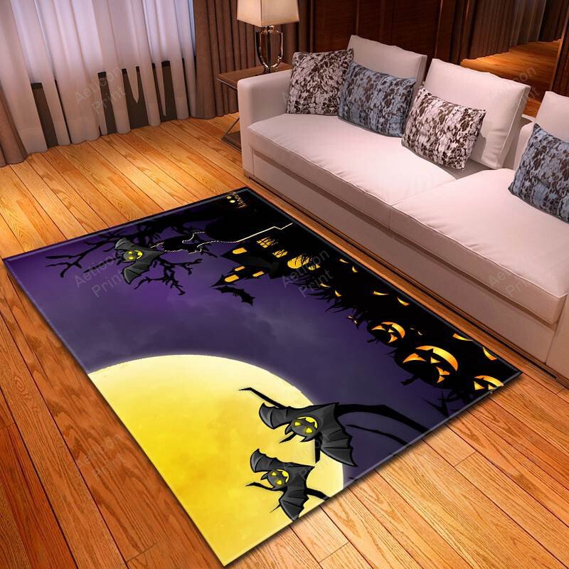 Halloween Spooky Bats Under Full Moon Carpet Living Room Area Rug Carpet Vintage Home Decor Gift Ideas 2