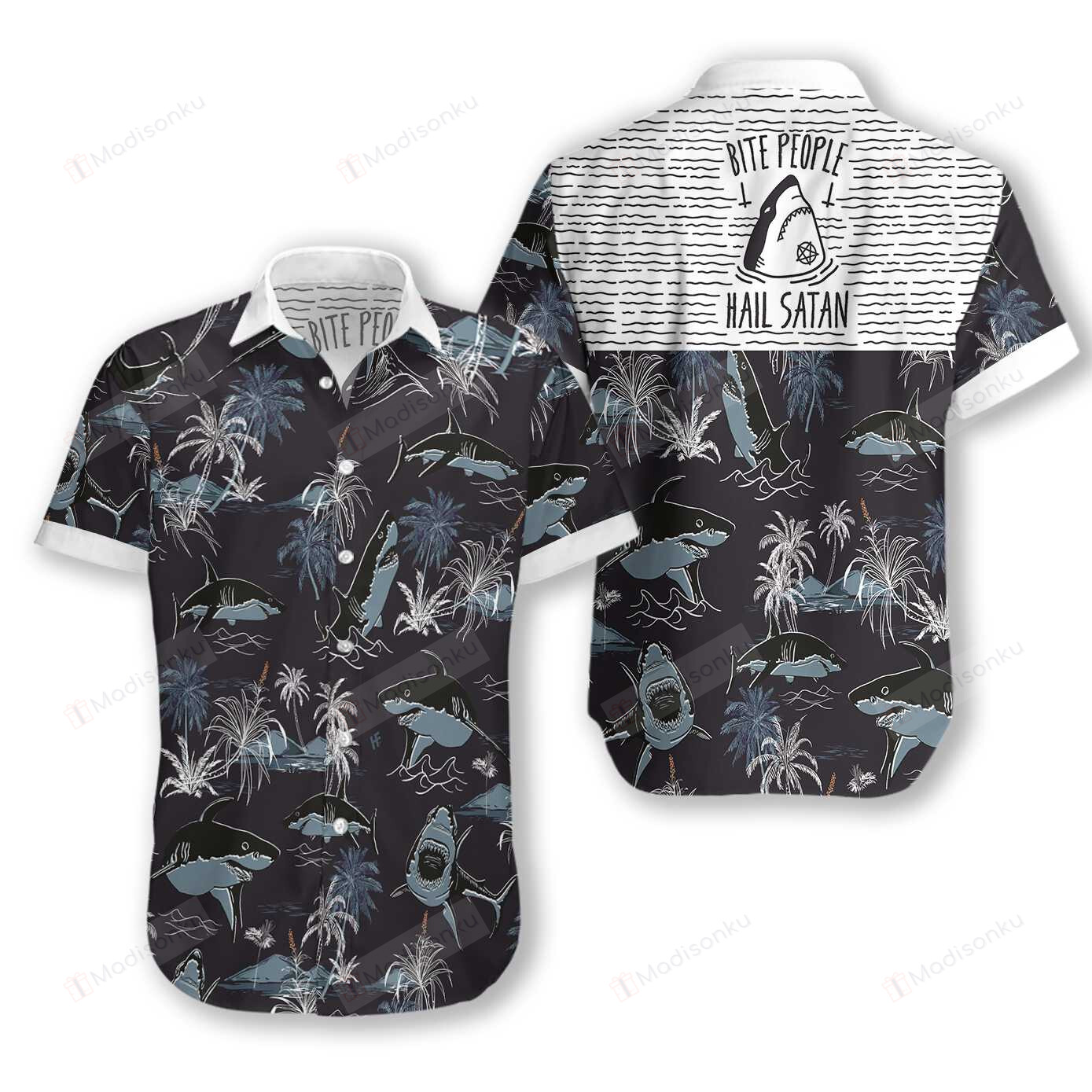 Bite People Hail Satan Shark Hawaiian Shirt