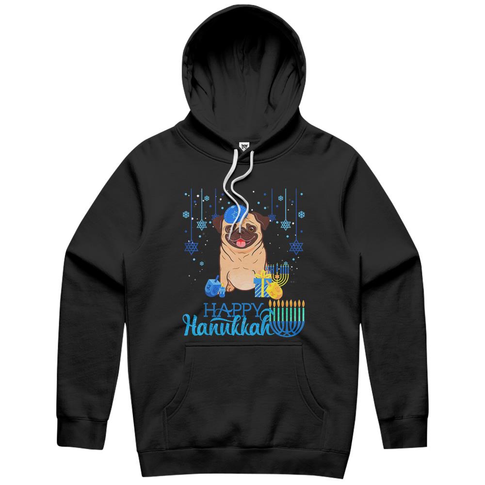 Jewish Pug Dog Menorah Hat Chanukah Hanukkah Jewish Xmas Hoodie