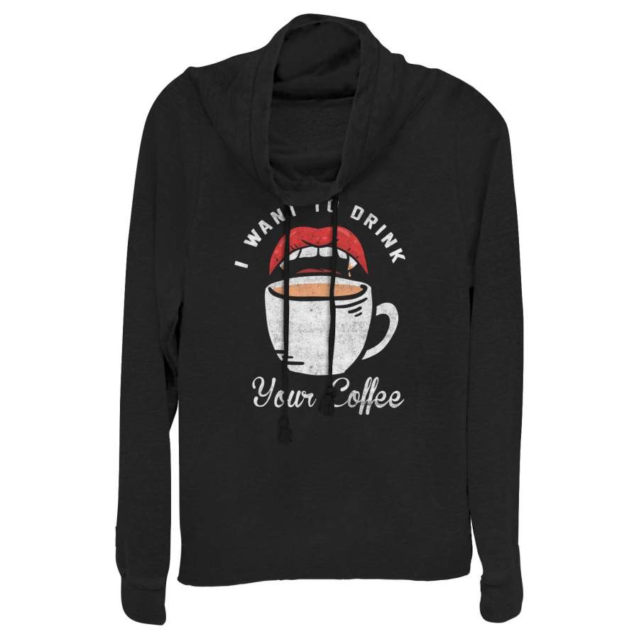 CHIN UP Junior’s Halloween Want Your Coffee Cowl Neck Sweatshirt