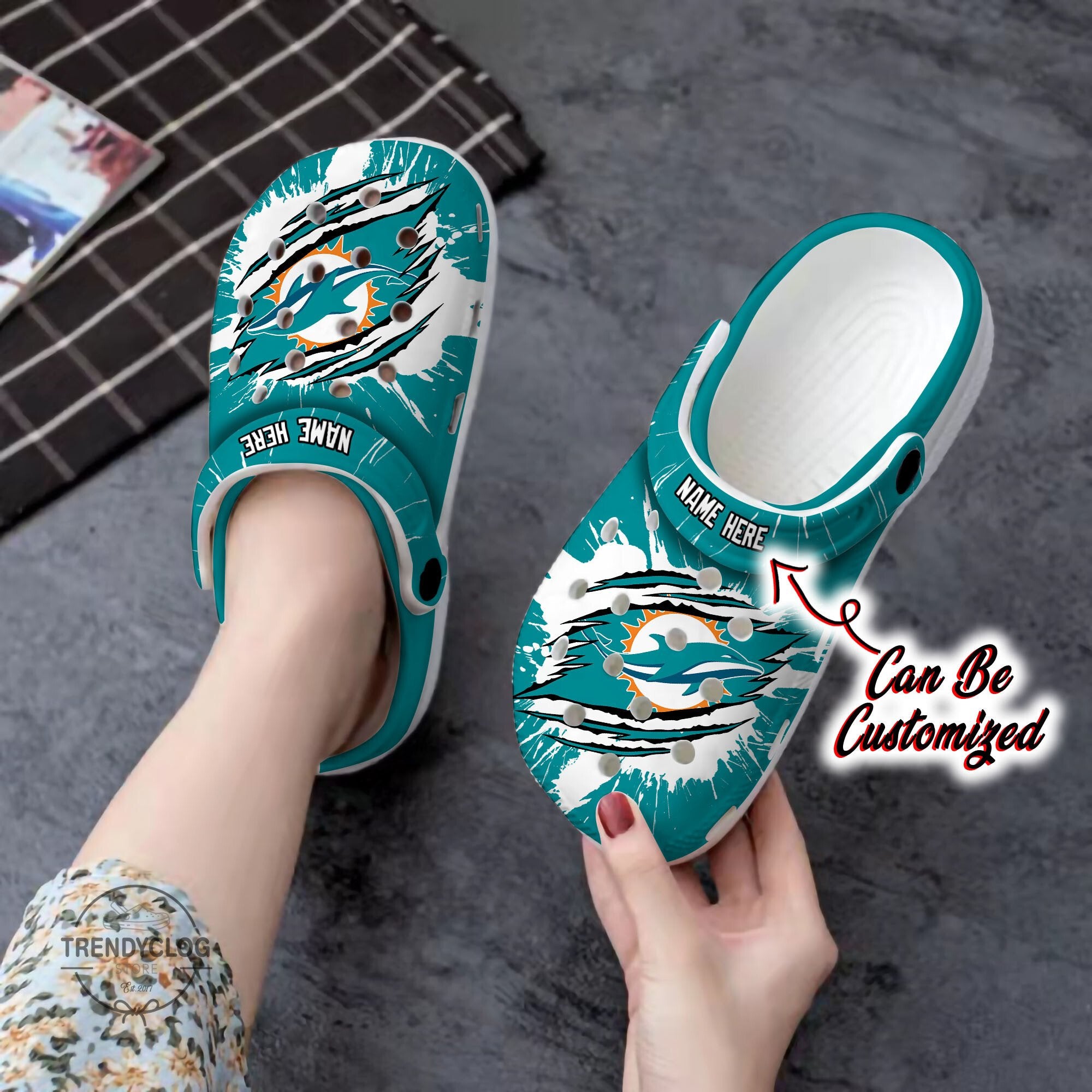 Dolphins Crocs – Personalized M.Dolphins Football Ripped Claw Clog Shoes