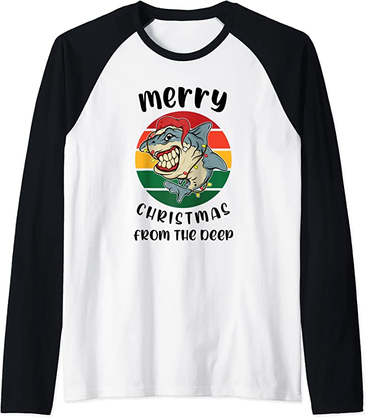 Ugly Christmas Sweater Graphic Design For Shark Orcas Lovers Raglan Baseball Tee