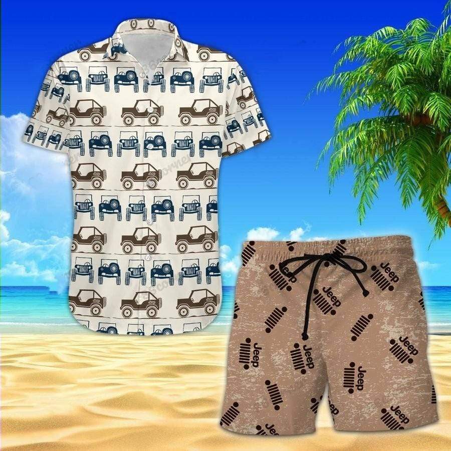 Hawaii Aloha Shirts Beach Shorts Jeep Pattern Vintage Ha46851