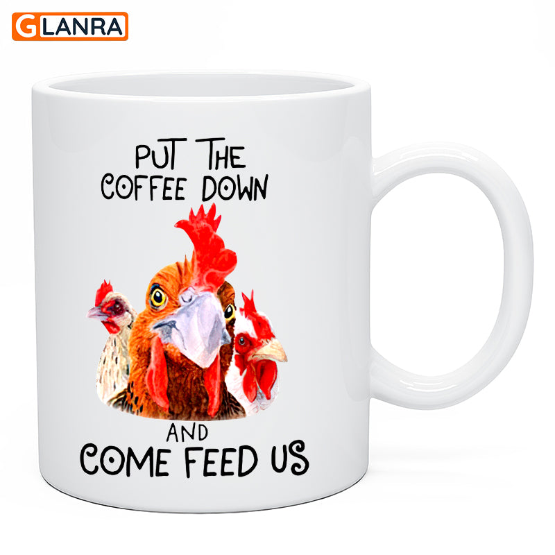 Put The Coffee Down And Come Feed Us Mug, Chicken Mask Mug, Rooster Coffee Mug, Farm Animals Mug, Gift For Farmer