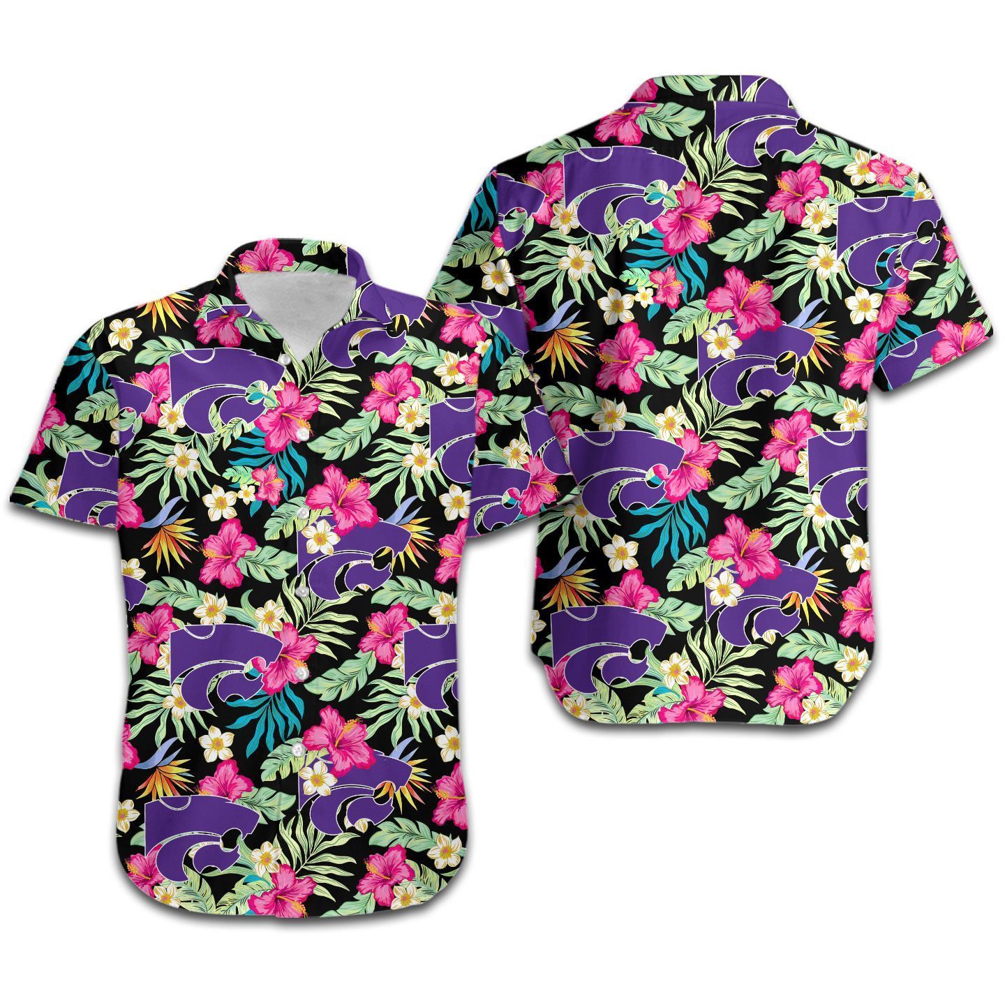 NCCA Kansas State Wildcats Pink Purple Flowers Tropical Aloha Hawaiian Shirt