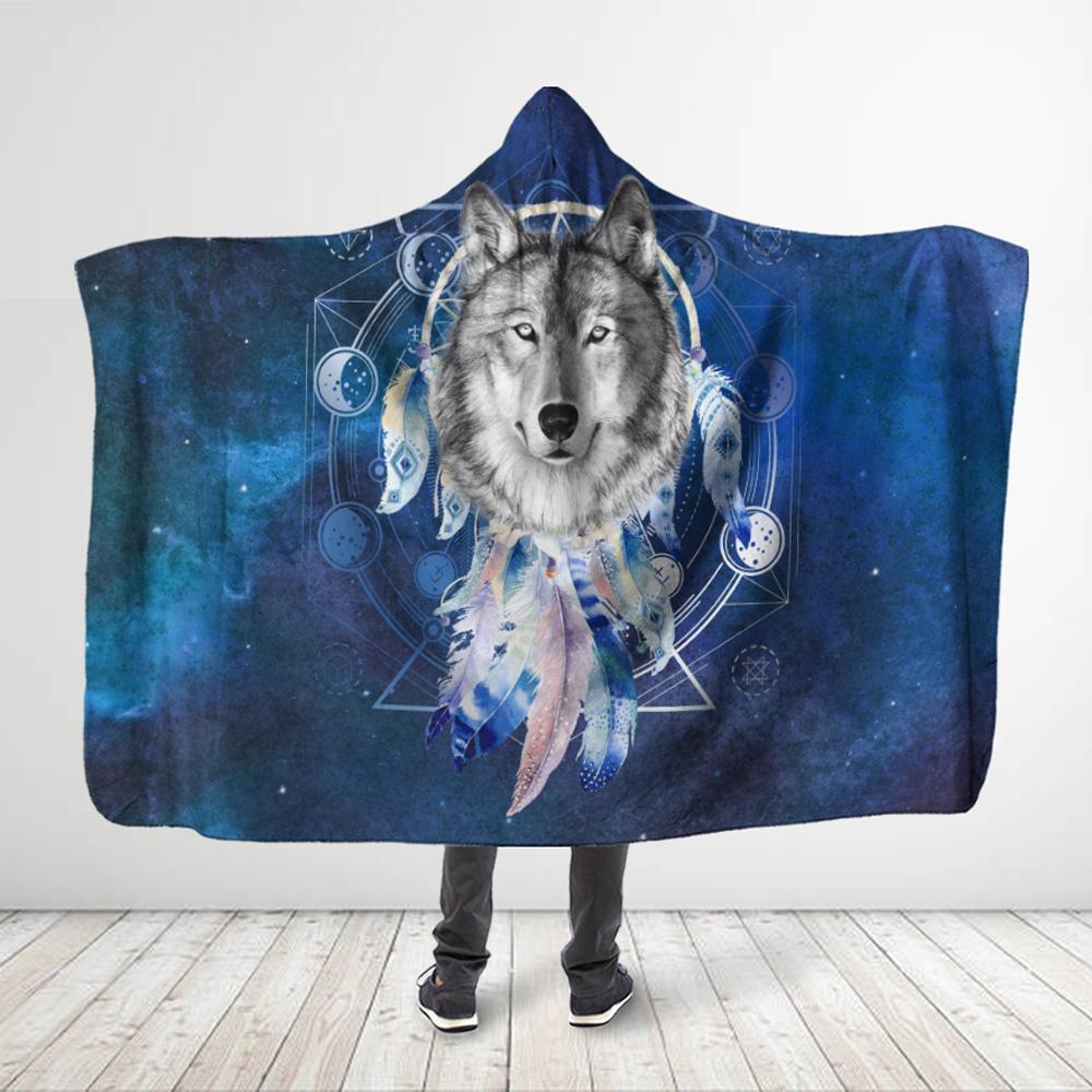 ViticStore™ Native American Wolf 3XL 3D All Over Print Hooded Blanket Galaxy Wolf