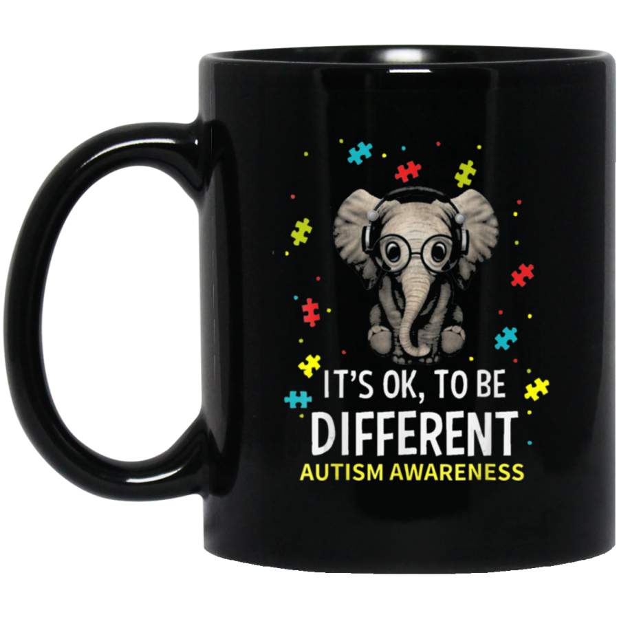 It’s Ok To Be Different Elephant Autism Awareness 11oz 15oz Black Mug Idea 2nd April Puzzle Ribbon Support Autism Dad Mom Kids Autistic