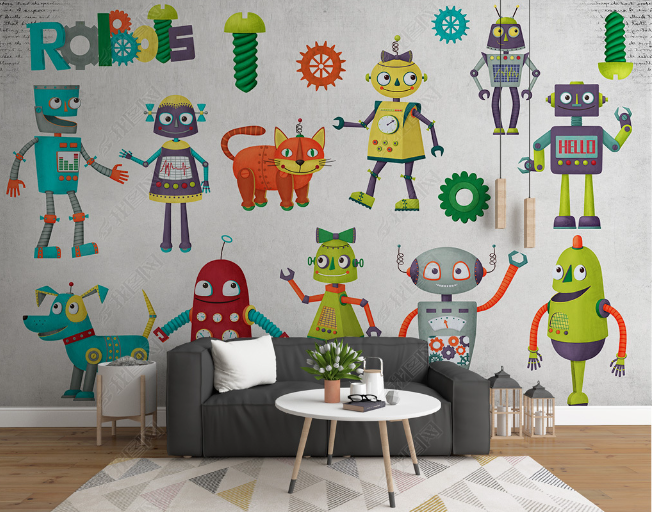 3D Cartoon Animal Robot Wall Mural Wallpaper Lqh 155