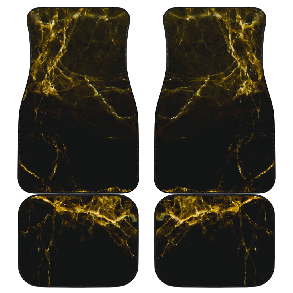 Black Gold Marble Print Front And Back Car Floor Mats, Front Car Mat