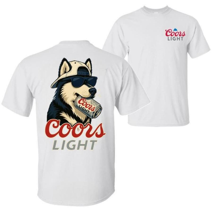 Coors Light Husky Dog T-Shirt, Funny Beer Graphic Tee, Cool Dog with Can Shirt, Unisex Casual Drinking Shirt for Men & Women