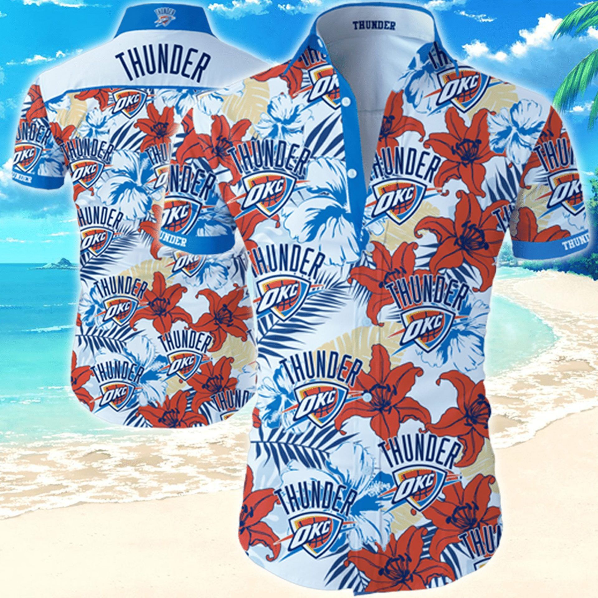 NBA Oklahoma City Thunder Tropical Hibiscus Flowers New Design Hawaiian Shirt