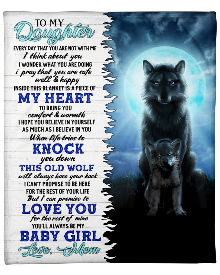 To My Daughter In This Blanket Is A Piece Of My Heart, Wolf Fleece Blanket Gift For Daughter For Family Home Decor Bedding Couch Sofa Soft And Comfy Cozy