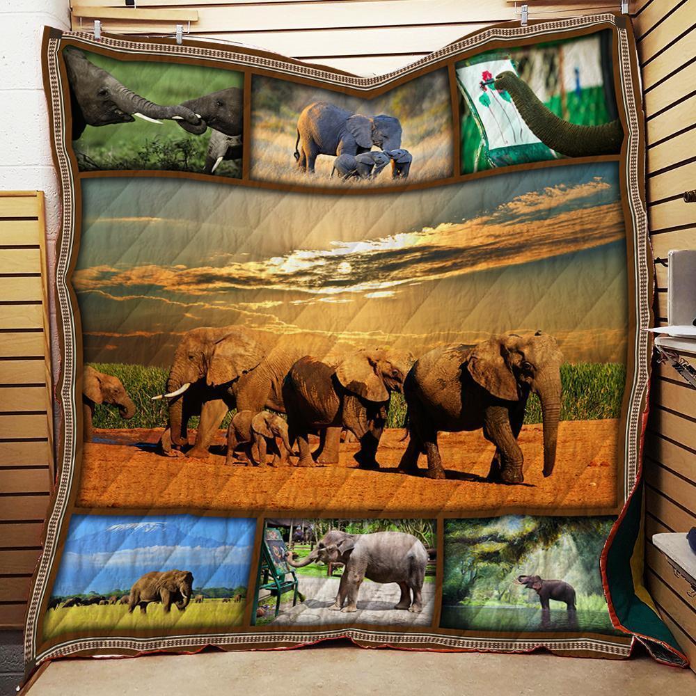 Elephants And Sunshine  Quilt Blanket